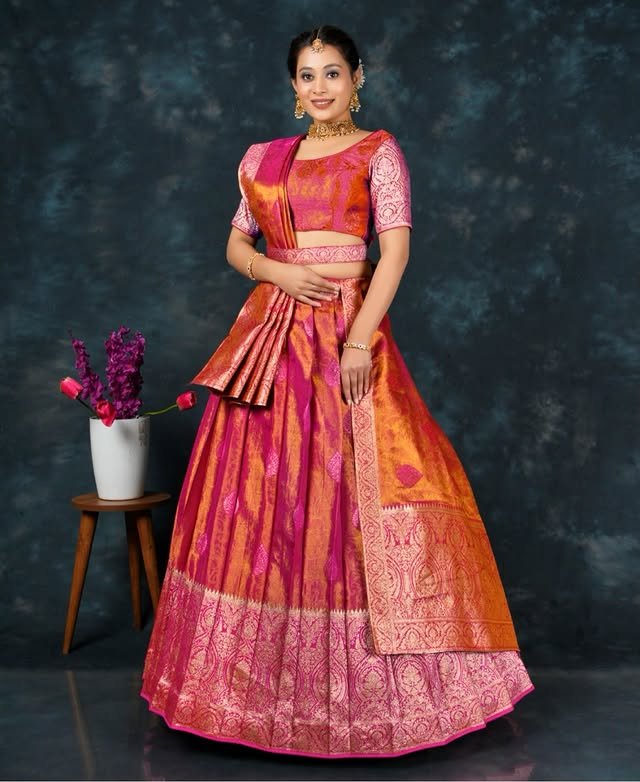 Regal Rani Pink and Gold Silk Lehenga Set - Rajshri Fashions Sowcarpet Chennai